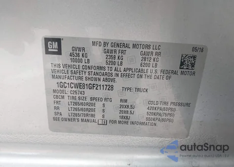 2016 Chevrolet Silverado 2500Hd Ltz from USA, damaged, VIN 1GC1CWE81GF211728